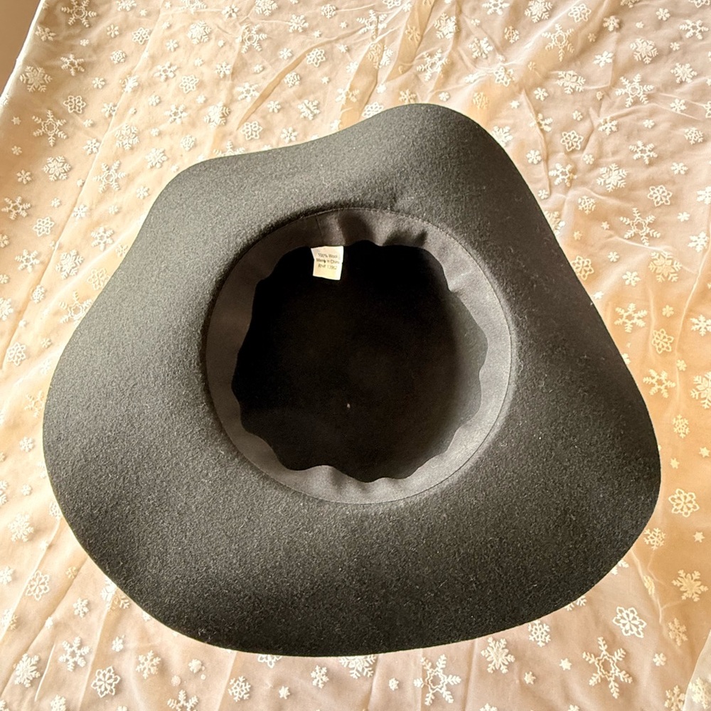 Black 100% Wool Wide Brim Hat Boho Western Rancher Fedora Minimalist - Picture 2 of 6